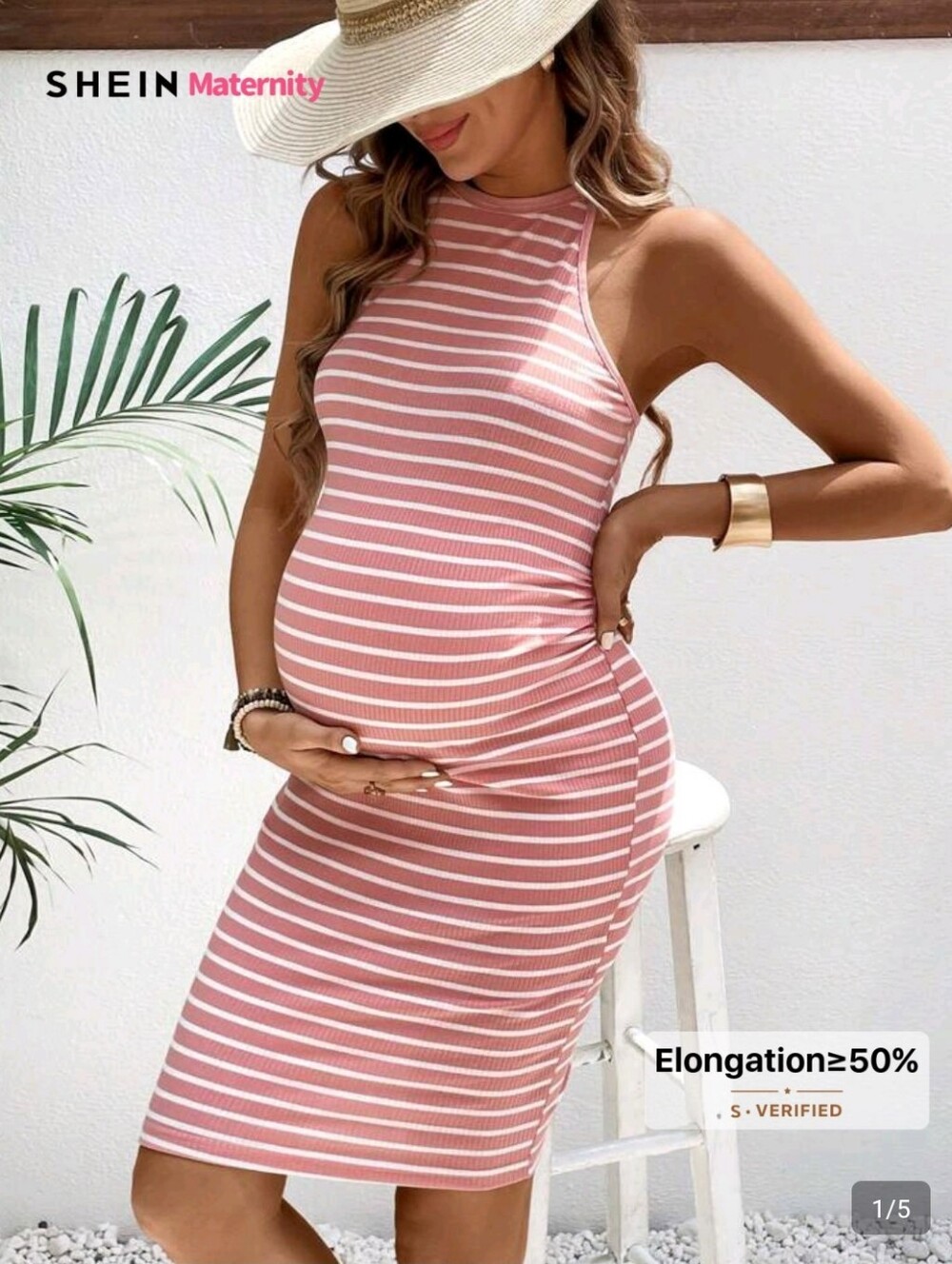 SHEIN Rose Pink & White Striped Maternity Midi Dress